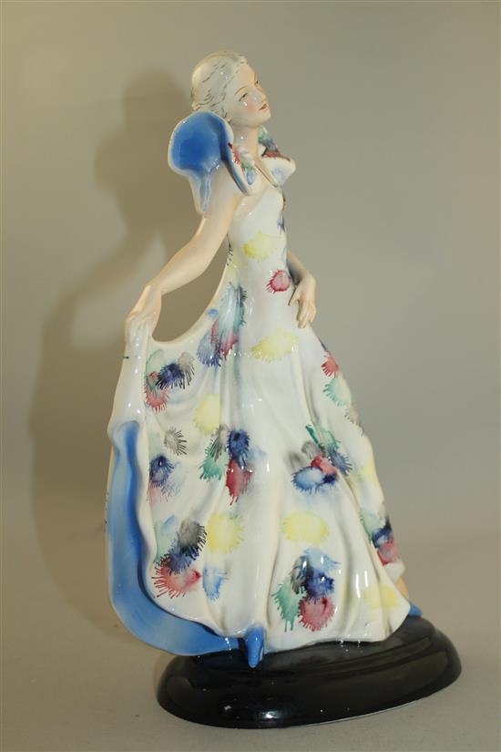 A W. Goebel Art Deco figure of a lady, 1930s, 31.5cm, damage to left arm